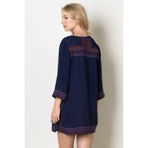 THML Embroidered Shift Dress, Navy - Picture 4 of 7